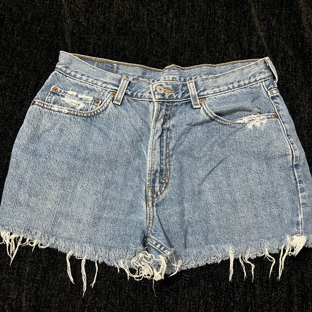 Levi’s Blue Frayed Hem Jean Shorts